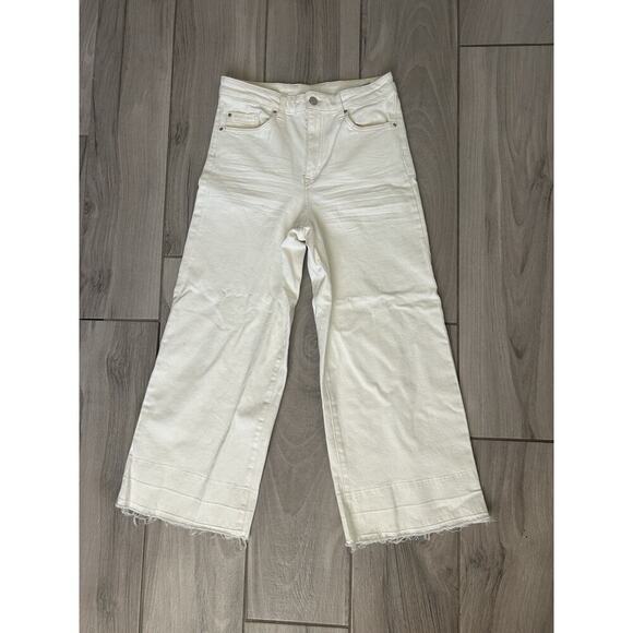 &Denim Jupe Culotte Wide Leg Jeans Womens Sz 6 Ivory High Waist Raw Undone Hem - Picture 1 of 3